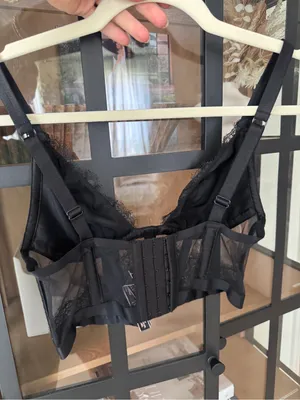 Victoria's Secret lace corset bra longline bustier structured mesh panels vneck thumbnail 3