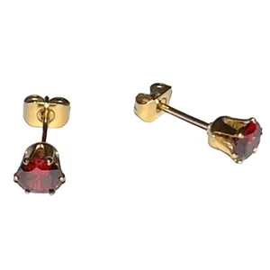 January birthstone garnet cz in 14k gold plated post earrings. New thumbnail 4