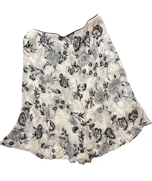 White House Black Market Black & Cream Floral Skirt-100% Silk thumbnail 1