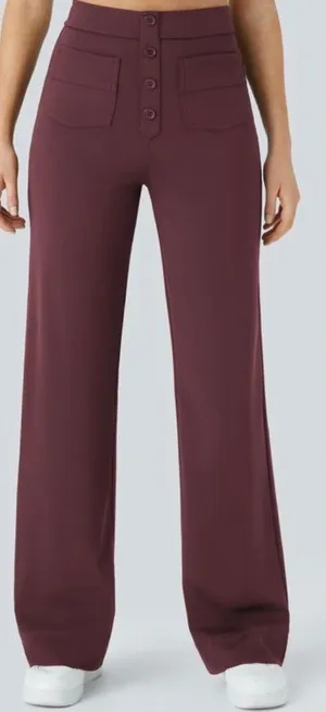 NWOT HALARA Daystretch High Waisted Pocket Straight Lwg Work Paints In Purple L thumbnail 1