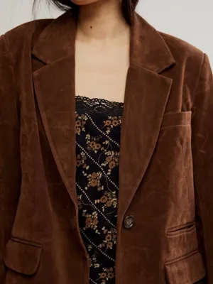 NWT Free People Paper Cut Vegan Suede Blazer ~ Brown Bear ~ Size Medium thumbnail 4