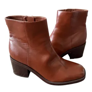 Nine West Cognac Brown Square Toe Block Heel Ankle Boots Womens 7.5M thumbnail 5