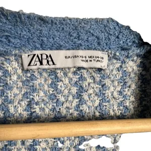 ZARA Blue Chunky Oversized Tweed Striped Button Cardigan Sweater Size S thumbnail 5