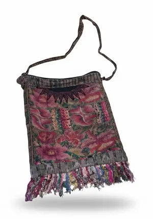 Tapestry Boho Woven Shoulder Bag Floral Fringe Multicolor thumbnail 1