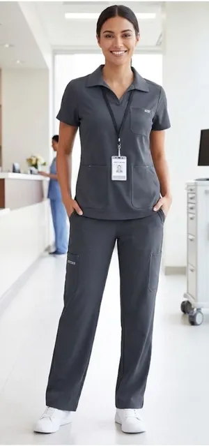 Women's Straight-Leg Scrub Pants in Charcoal Gray - Modern Professional thumbnail 1
