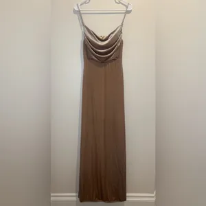 Revelry Skye‎ Velvet Champagne Cowl Neck Maxi Dress Size 2 thumbnail 2