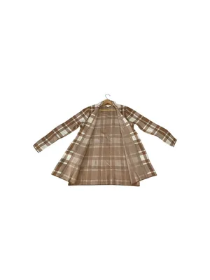 Christian Siriano Women L Plaid Knit Blazer Tan Cream Longline Preppy Office thumbnail 8