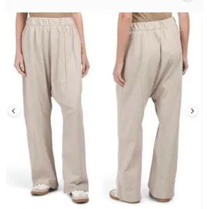 Zara Beige Slouchy Pull On Cotton Flowy Baggy Harem Drop Crotch Lounge Pants S thumbnail 6