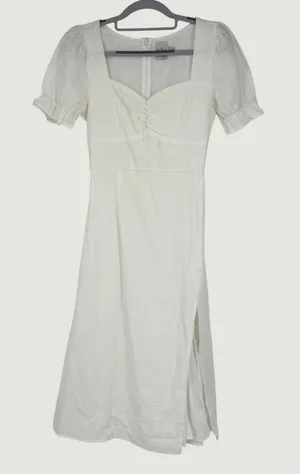 Polly White Cotton‎ Puff Sleeve Midi Dress Sweetheart Neckline Size 2 Cottage thumbnail 1
