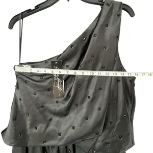 Allen Schwartz Prive Dress 12 Black Jeweled One Shoulder Blouson Evening Party‎ thumbnail 8