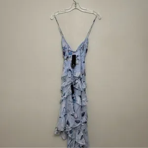 NEW Lulus Saveria Light Blue Floral Ruffle Asymmetrical Maxi Dress XS Party thumbnail 9