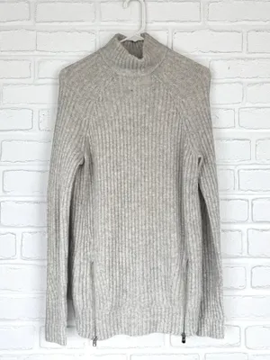 Abercrombie & Fitch Women's Small Oatmeal Wool Blend Mockneck Sweater Dual Zip thumbnail 1