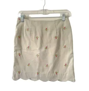 Lilly Pulitzer Vintage Scallop Bumble Bee Embroidered Skirt Tan Green Pink Sz 2 thumbnail 1