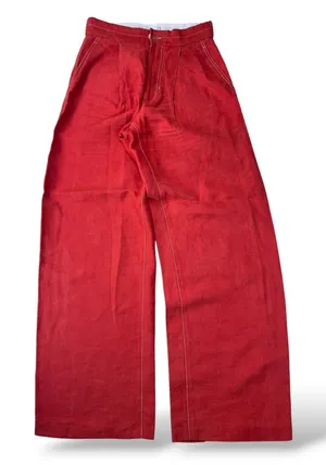 Mango MNG Suit Red Wide Leg High Rise Contrast Stitch Trousers Pants Womens 2 thumbnail 1