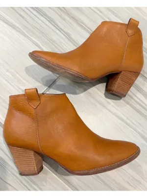 Madewell Boots Size 7.5 Tan Leather Billie‎ Ankle Stacked Heel Coastal Cowgirl thumbnail 1