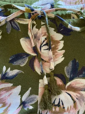 STARS ABOVE floral pajama pant tassel drawstrings 2 pockets olive green size L thumbnail 4