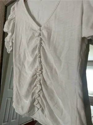 Nation LTD 100% Pima Cotton White Short Sleeve Ruffle Blouse Size XS thumbnail 4