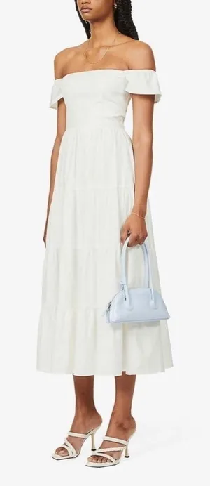 NWOT Reformation Derek Off The Shoulder Tiered Midi white Dress sz 6 thumbnail 1