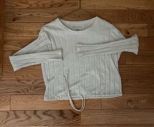 American Eagle Cream Ribbed Long Sleeve Top thumbnail 1