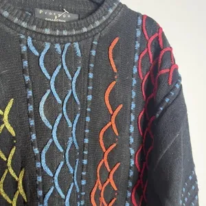 Vintage colorful textured patterned grandpa sweater thumbnail 2