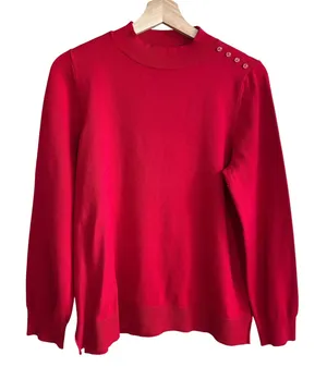 Carolyn Taylor Button Shoulder Mock Neck Sweater Large Red Womens Rayon Blend thumbnail 1