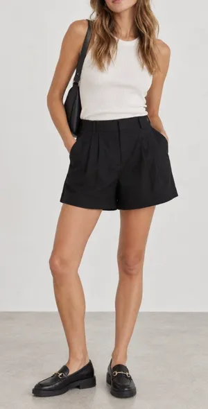 Abercrombie Fitch Sloane Tailored Linen Blend Shorts Black High Rise 27 thumbnail 1