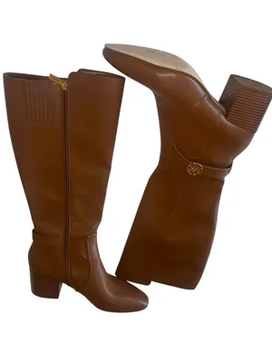 NEW Michael Kors Faux Leather Tall Riding Boot Logo SZ-11M Brown MK Logo thumbnail 2