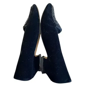 High Lights Black Velvet Beaded Loafers Low Heel Dress Shoes Women's Size 8 thumbnail 8