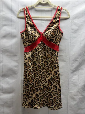 Kiwi & Co. NWT Cheetah Charm Leopard Print Red Lace Trim Mini Slip Dress thumbnail 2