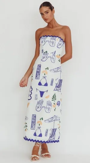 Selfie Leslie *NWT* Indie Lux Cypress Graphic Strapless Maxi Dress White thumbnail 3
