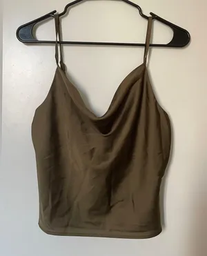 Olive Cowl Neck Satin Tank thumbnail 1