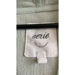 Aerie Women Sage Green Waffle Knit Henley Hoodie Oversized Pullover Snap Neck thumbnail 3