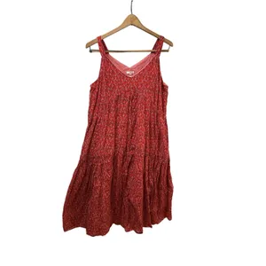 Joie Red Pink Abstract Print Cotton Tiered Maxi Dress Sleeveless V-Neck XL thumbnail 6