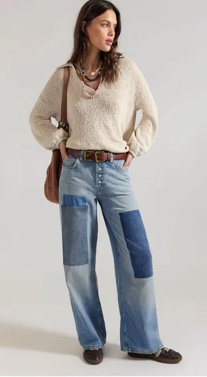Free People Nia Patchwork Boyfriend Jeans- size 32 thumbnail 1