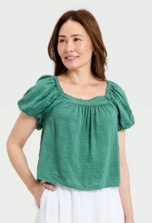 Universal Threads women's puff short-sleeve blouse in green XS thumbnail 1
