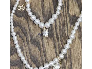 NWT Daisy Fuentes Charm Necklace Bracelet Set Pearl White / Gold 18" + 4" thumbnail 4