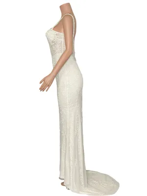 LULUS Luxe Bridal Momentous Love Beaded Bustier Mesh Mermaid Maxi Dress,White,XS thumbnail 5