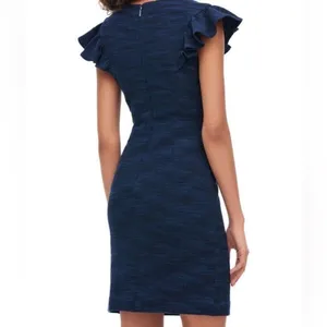 Rebecca Taylor Navy Blue Tweed Ruffle Sleeve Top Dress Women’s Size 4 thumbnail 2