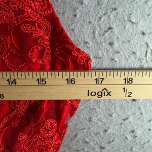 1550 | NWOT Red Lace‎ Peplum Layered Ruffle Mini Cocktail Holiday Dress Women S thumbnail 3