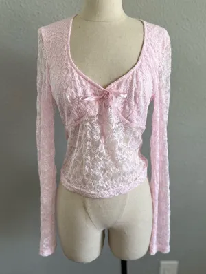 Source Unknown Pink Lace‎ Top Size Large thumbnail 1