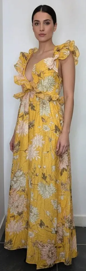 H&M Lyocell Blend Flounced Ruffle Dress Size Medium thumbnail 1