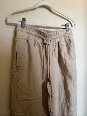 Quince Linen Wide Leg Pants Sz M Tan Neutral Drawstring thumbnail 4