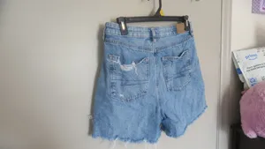 American Eagle Outfitters baggy mom short shorts ripped in light wash blue size 4. thumbnail 11