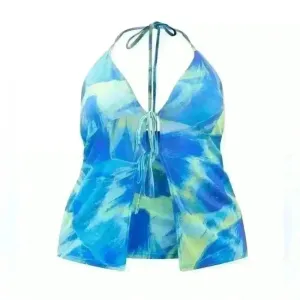 PrettyLittleThings Women’s Blue‎ Abstract Floral Burn Out Printed Top Size 6 thumbnail 5