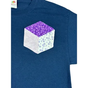Fruit of the Loom Women’s Navy T-Shirt Quilt Patch‎ Floral Handmade Medium thumbnail 3