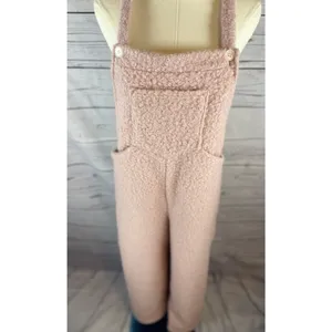 Halara Teddy Fuzzy Plush Wide Leg Overall Jumpsuit Women’s Size S Pink Cozy thumbnail 2