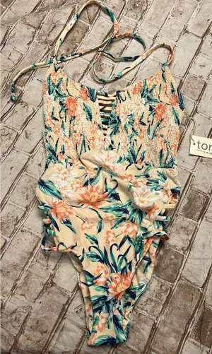 Tori Praver‎ Seafoam Swimwear Womens XS Peach Floral NWT Smocked One Piece thumbnail 1