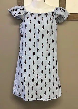 J. Crew Light Blue Cotton Abstract Design Fluttered Sleeve Sundress- Small thumbnail 1