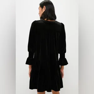 Pomander Place Black Velvet ‘Kenzo’ V Neck Tiered Long Sleeve Dress, Size XL thumbnail 9