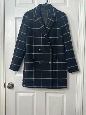 Madewell Windowpane Wool Blend Peacoat Classic Preppy Office Coat XS thumbnail 2